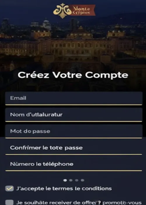 Création profil joueur instantané MonteCryptos Casino